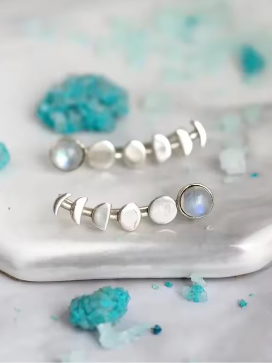 Free People Jewelry - Opal Unique Moon Phase Climber Space Galaxy Planet Star Science Silver Earrings